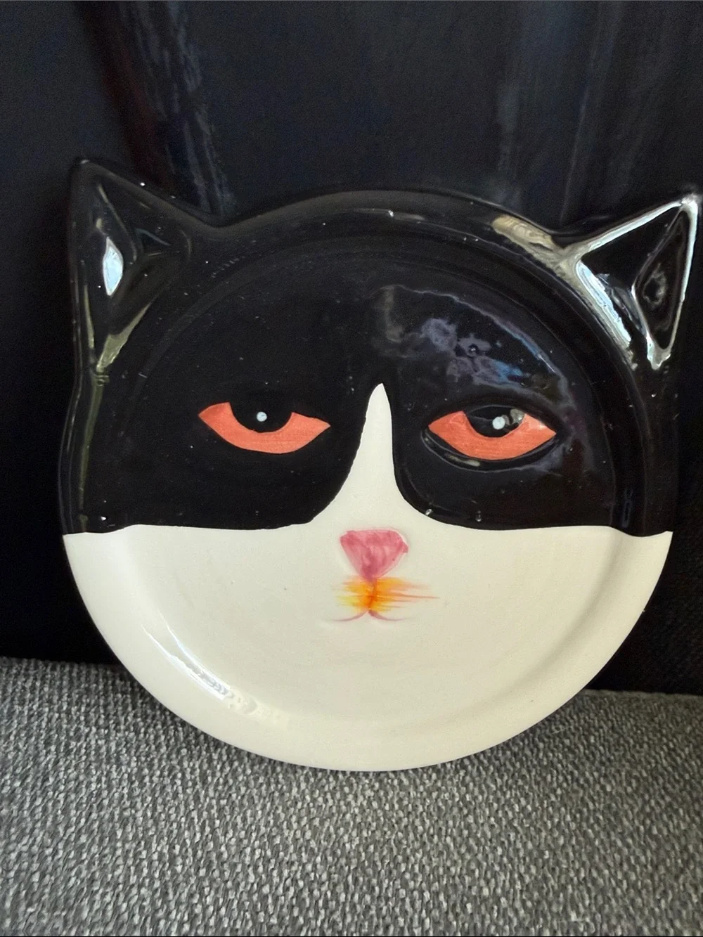 Handmade Ceramic Cat Accent (small) Plate - Yellow & Black 4in x 4in